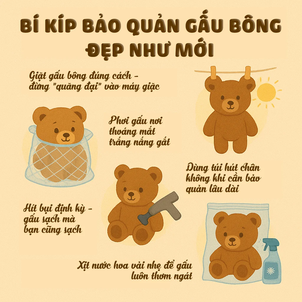 Mẹo giặt giũ và phơi phóng bảo quản gấu teddy luôn sạch sẽ thơm tho như mới